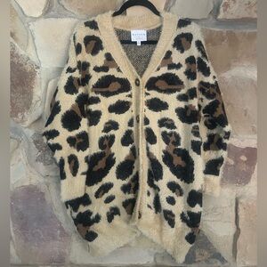 Hayden Women's Fuzzy Leopard Cardigan - Tan and Black